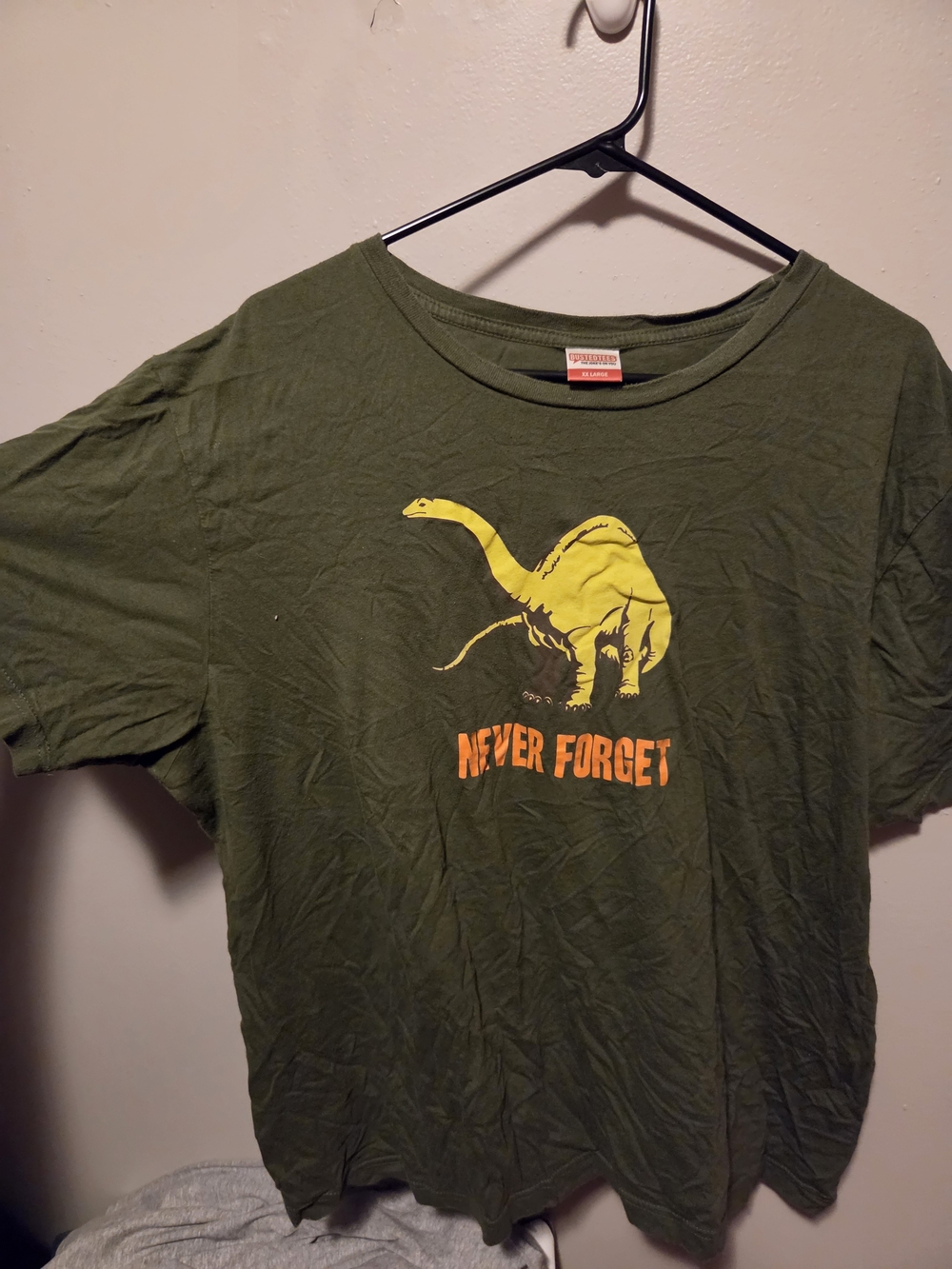 Men's Olive Green 'Never Forget' Dinosaur Graphic Tee
